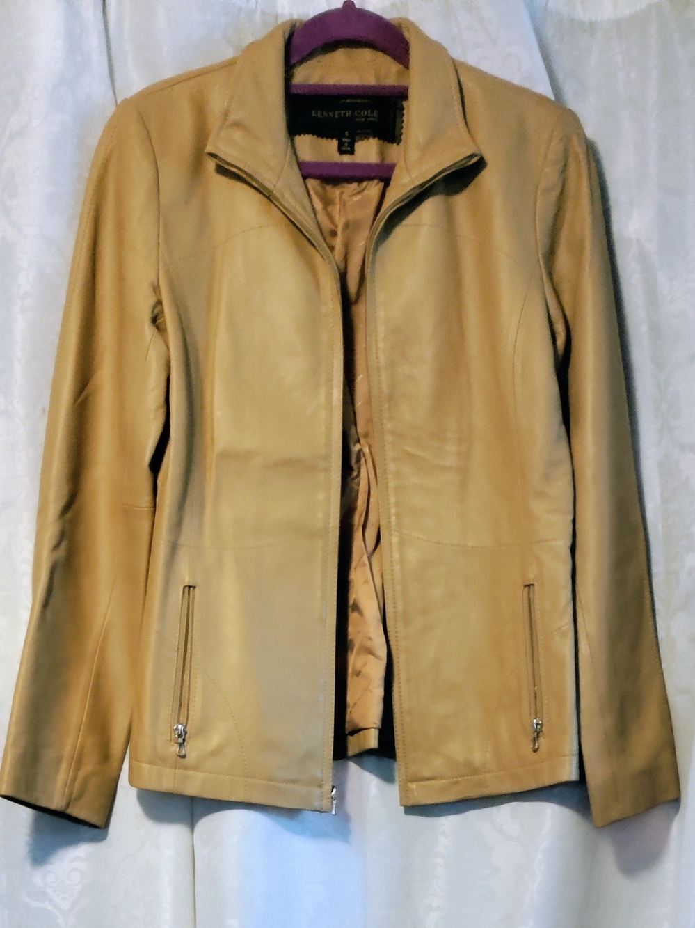 Kenneth Cole New York Women’s 100% Genuine Leather Jacket Tan Camel Size Small